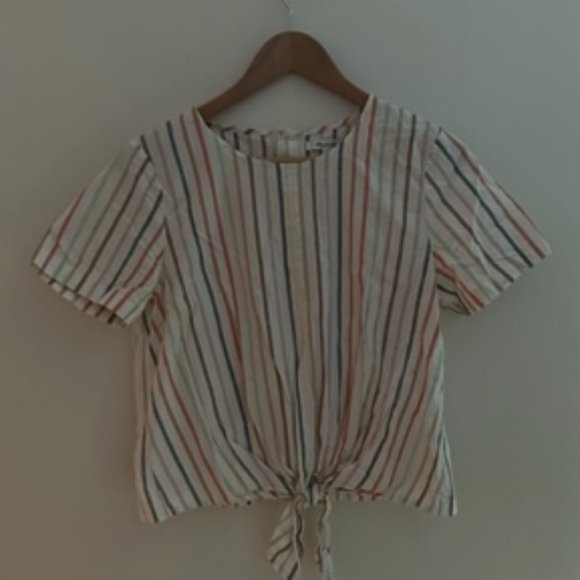 Madewell Button-Back Tie Tee in Rainbow Stripe size M - Picture 4 of 7